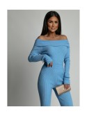  Knitted set of Spanish flu trousers and blouse, blue AZRJL788